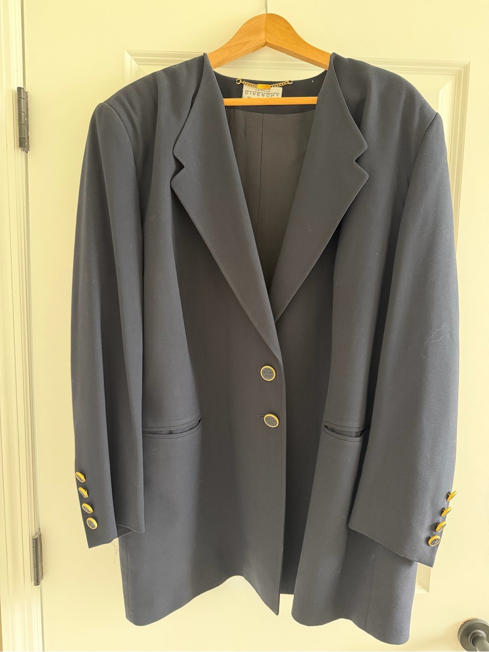 Vintage Givenchy En Plus Navy Textured Blazer 20W Gold Crest Buttons